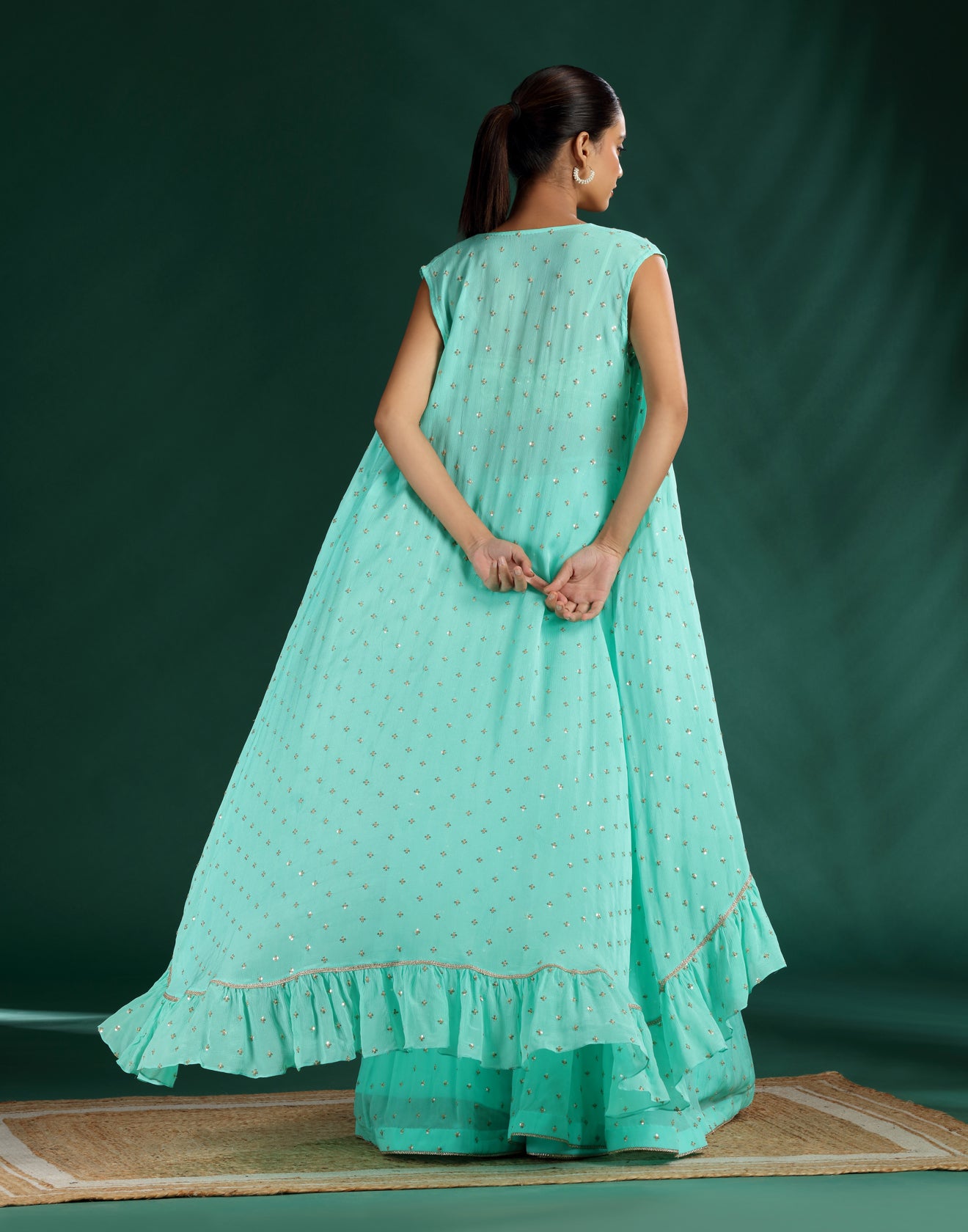 Mint Lagoon Embroidered Festive Fusion Set