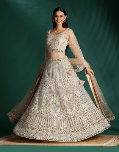 Misty Peach Aari Threadwork Embellished Lehenga Set