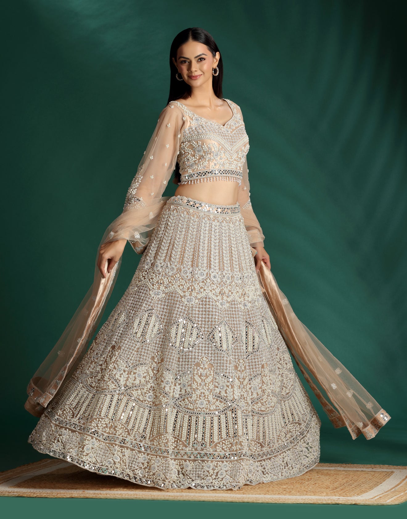 Misty Peach Aari Threadwork Embellished Lehenga Set