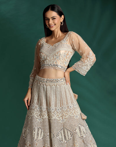 Misty Peach Aari Threadwork Embellished Lehenga Set
