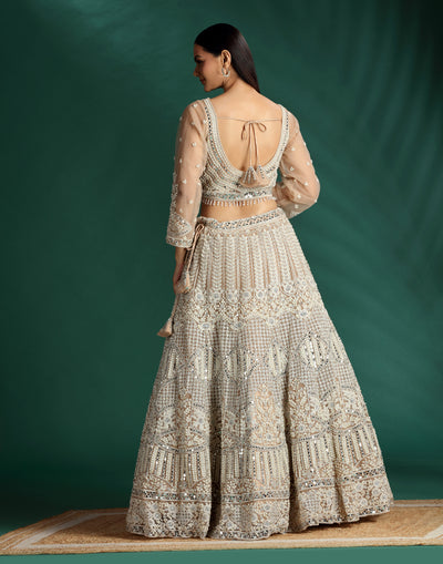 Misty Peach Aari Threadwork Embellished Lehenga Set