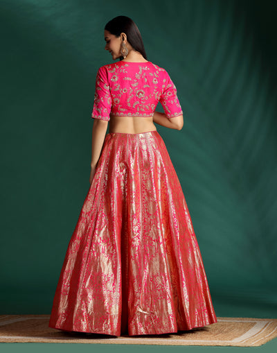 Mulberry Pink Banarasi Brocade Lehenga Set