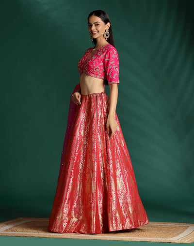 Mulberry Pink Banarasi Brocade Lehenga Set