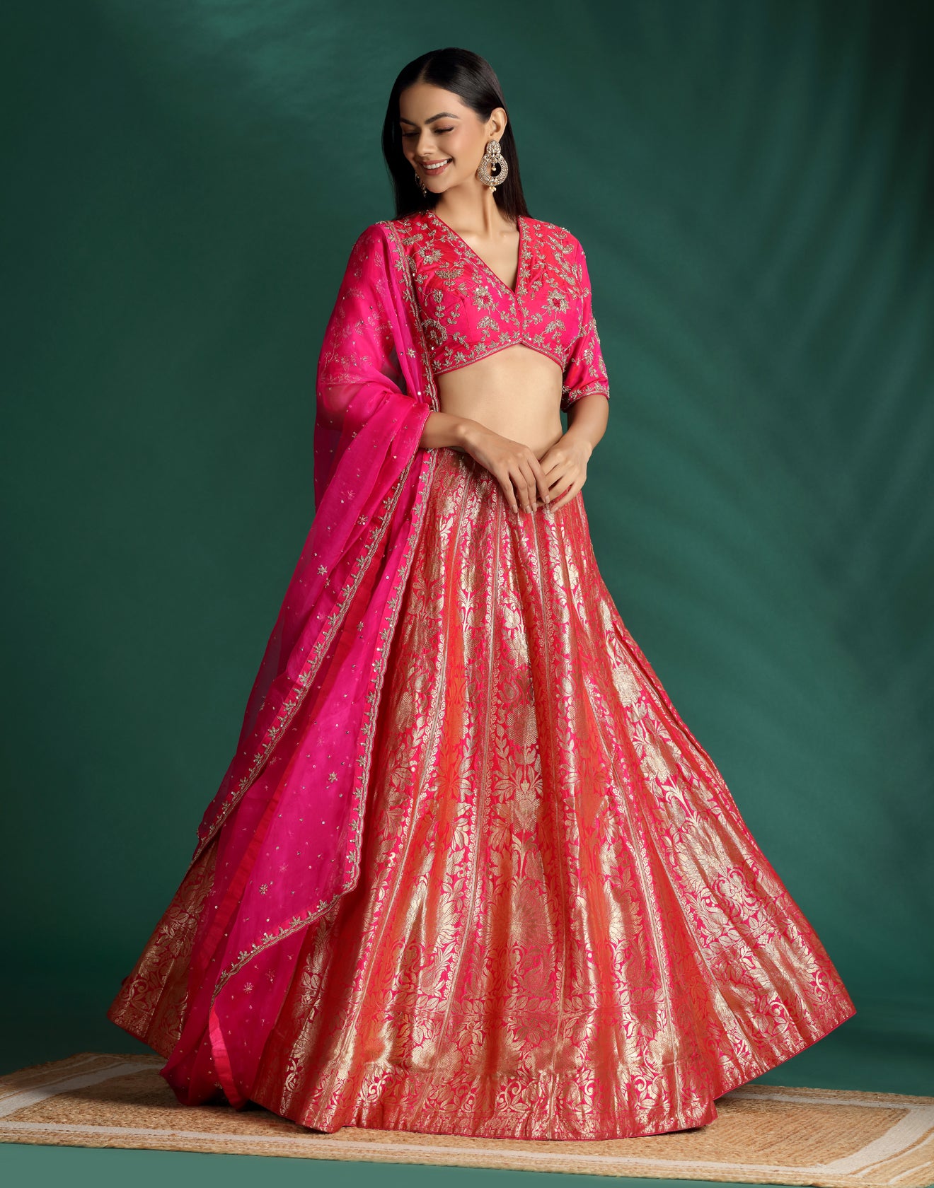 Mulberry Pink Banarasi Brocade Lehenga Set