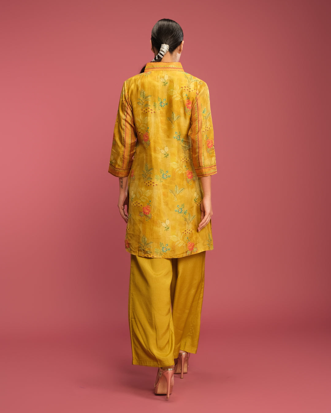 Mustard Yellow Printed With Cutwork Highlight Co-Ord Set