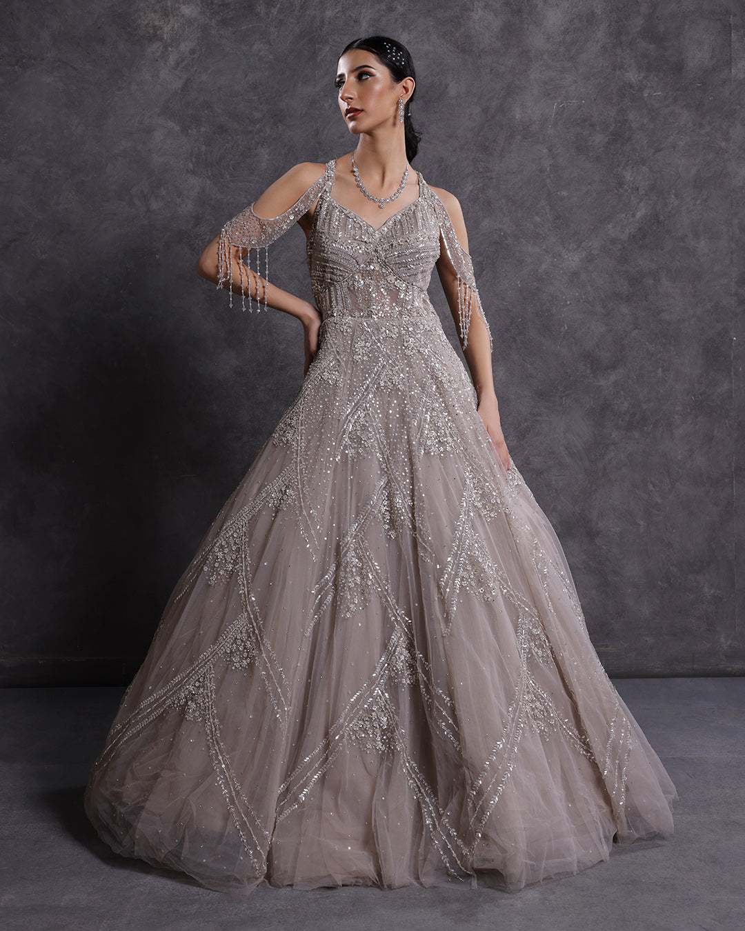 Muted Hue Embellished Bridal Gown