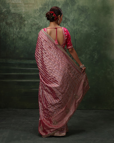 Mystic Merlot Shimmer Organza Saree With Stitched Blouse