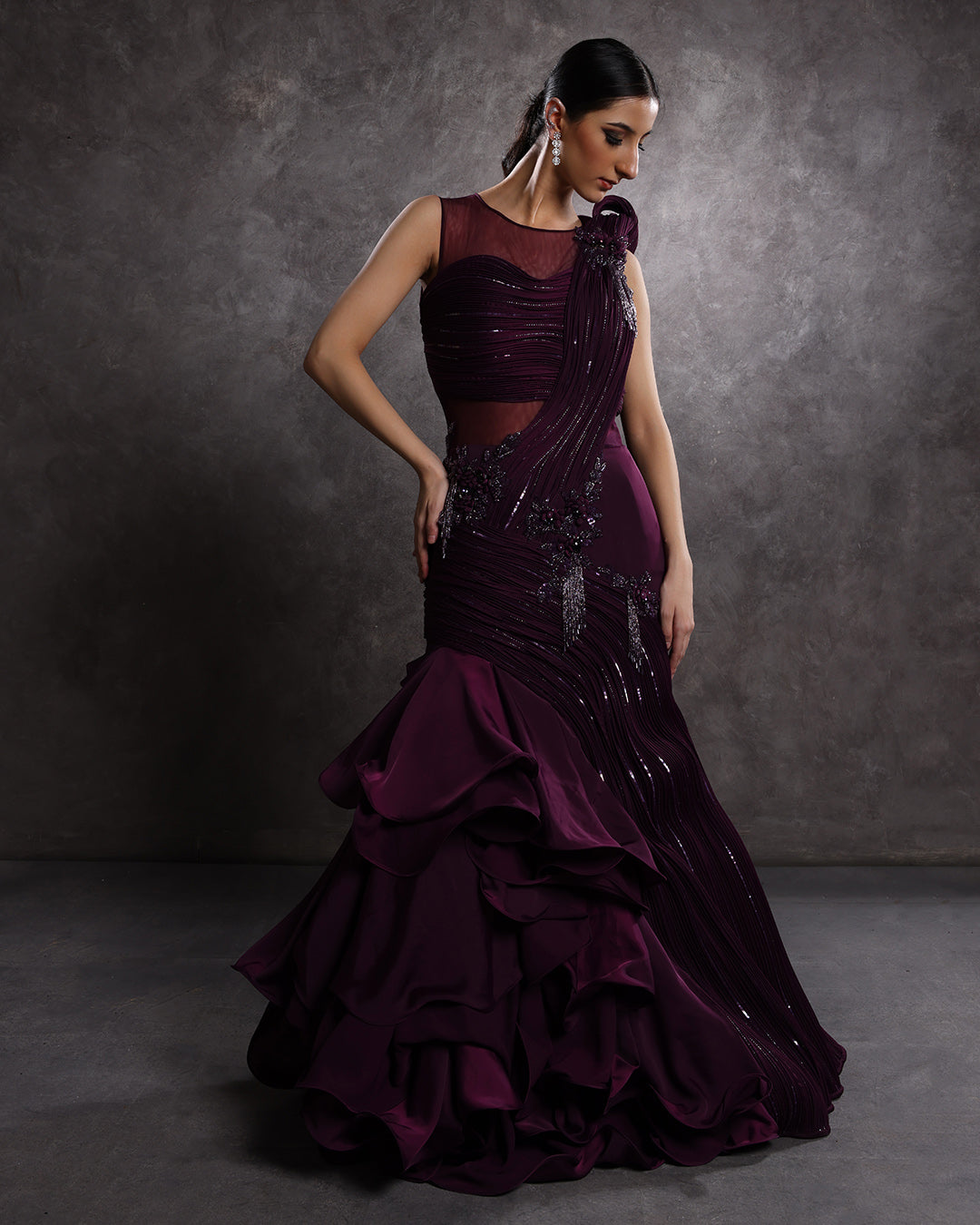 Mystic Mulberry Sculpted Layered Gown
