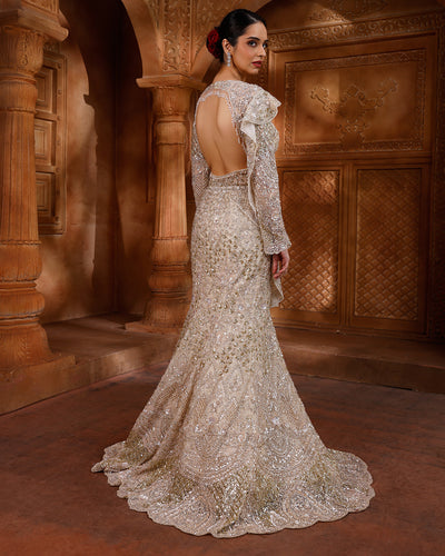 Nude Macaron Embellished Fish-Cut Gown