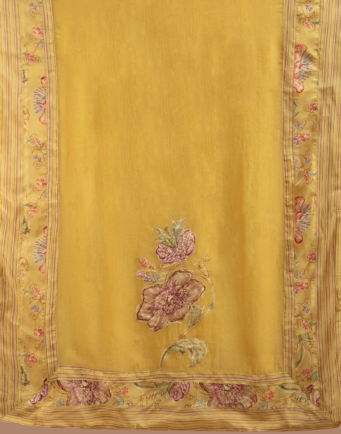 Olive Green Floral Printed Blended Silk Unstitched Suit Set