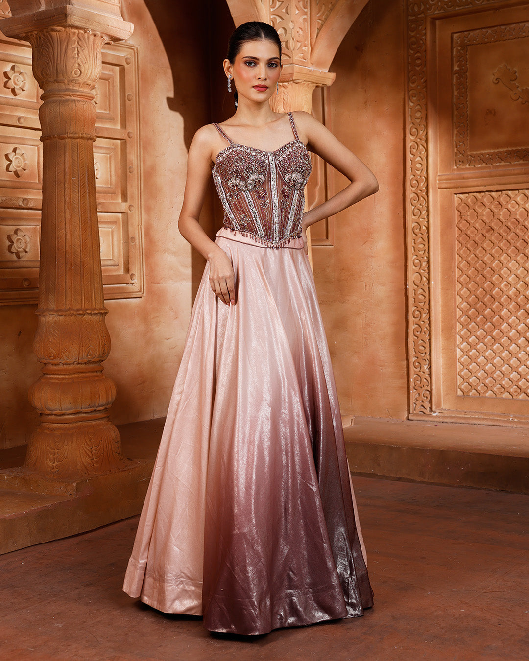 Ombré Bronze Corset Lehenga Set