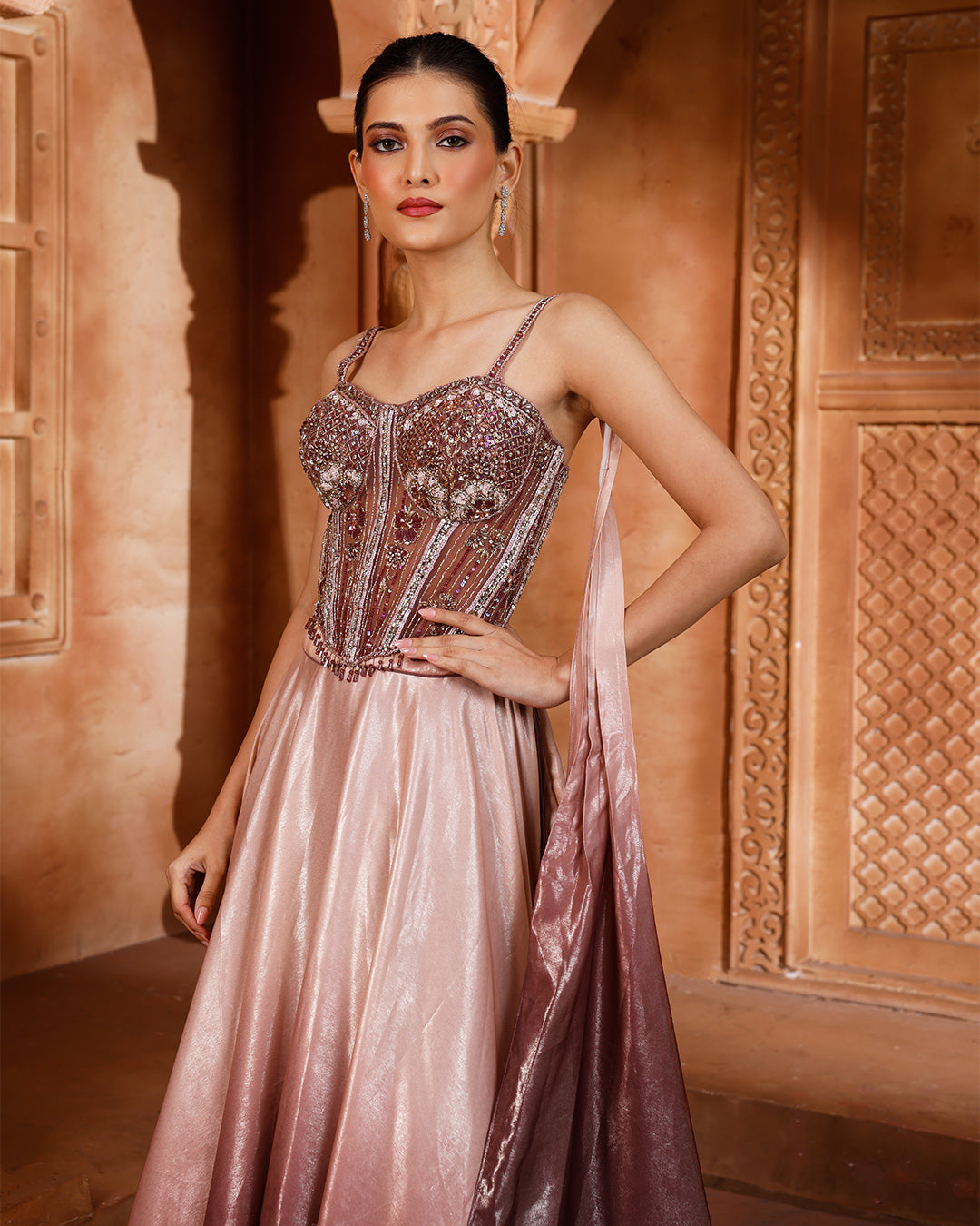 Ombré Bronze Corset Lehenga Set
