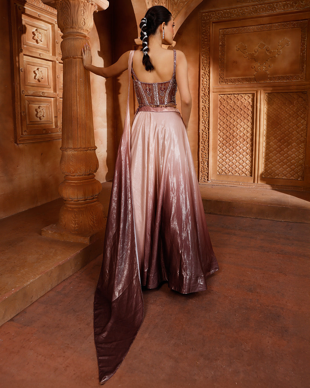 Ombré Bronze Corset Lehenga Set