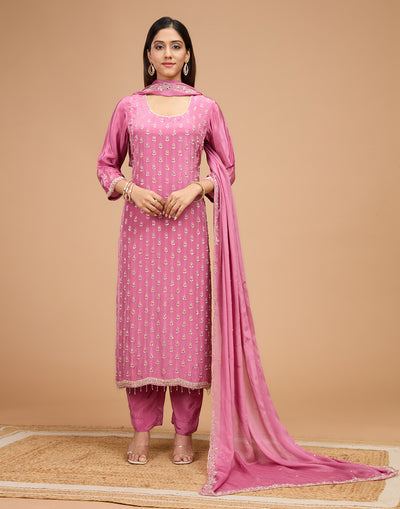 Orchid Mist Crepe Silk Embroidered Unstitched Suit Set