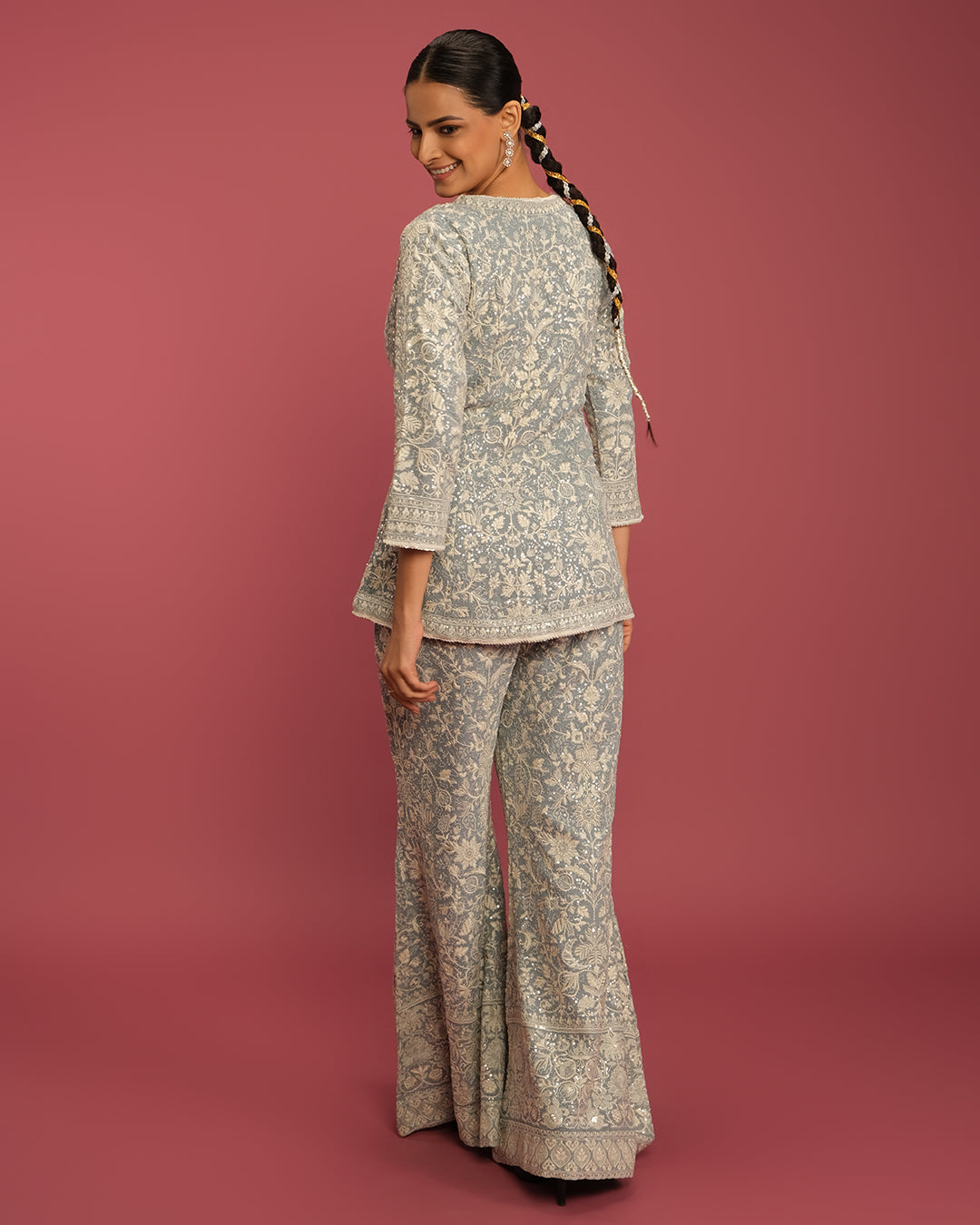 Pale Blue Lucknowi Fusion Set