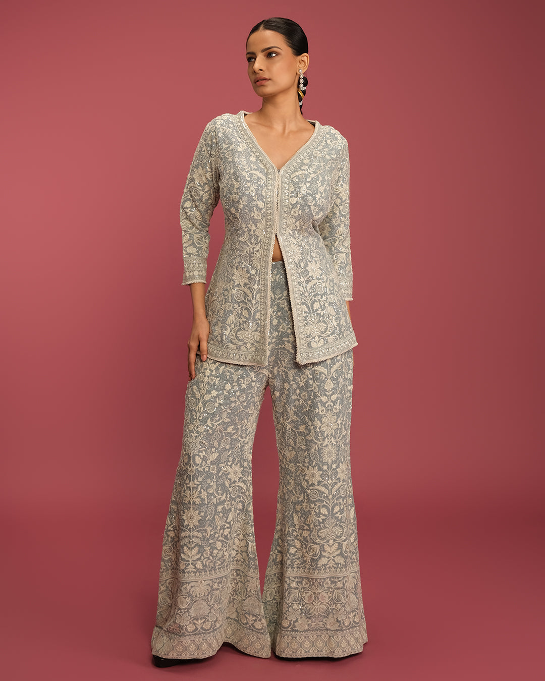 Pale Blue Lucknowi Fusion Set