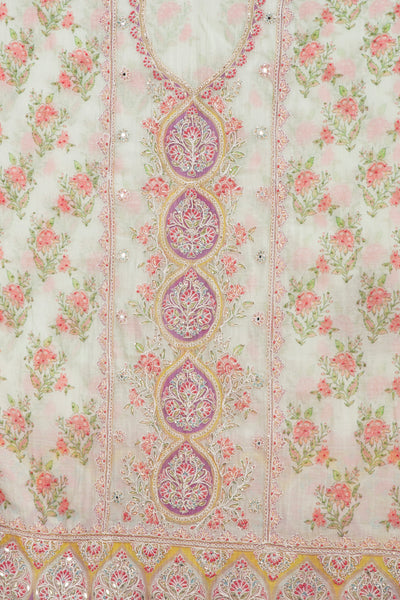 Pale Green With Lilac Mist Mughal Printed Soft Silk Unstitched Suit Set