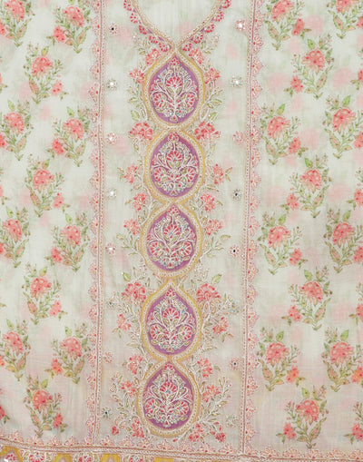 Pale Green With Lilac Mist Mughal Printed Soft Silk Unstitched Suit Set