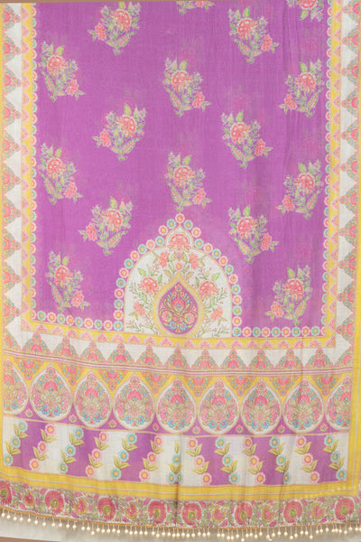 Pale Green With Lilac Mist Mughal Printed Soft Silk Unstitched Suit Set