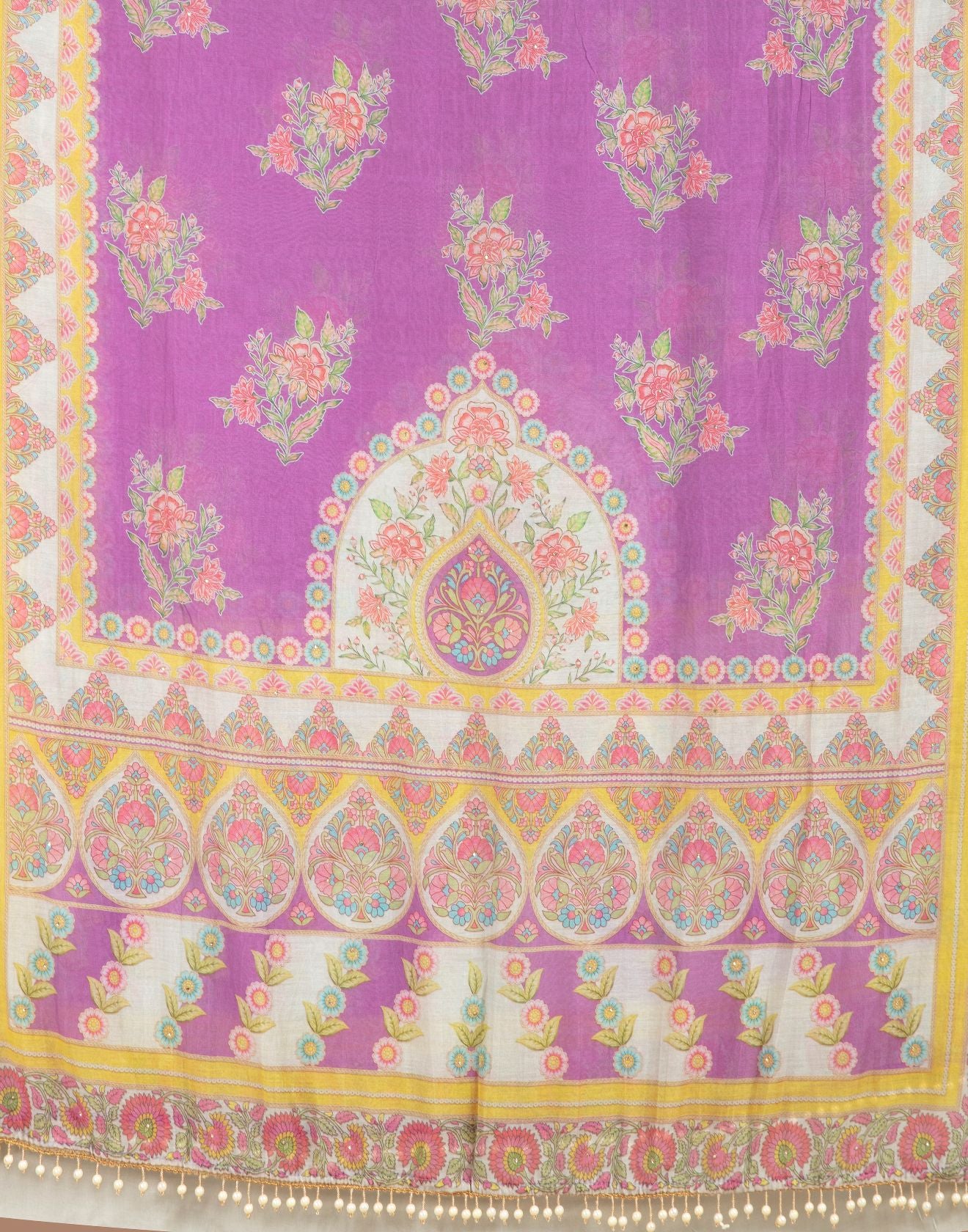 Pale Green With Lilac Mist Mughal Printed Soft Silk Unstitched Suit Set