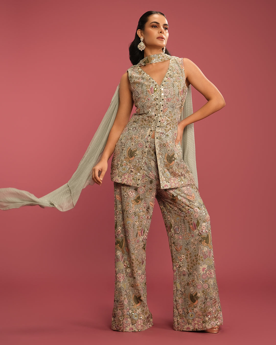 Pastel Aqua Embroidered Festive Fusion Set