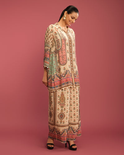 Pearl Beige With Mughal Digital Print Crepe Co-Ord Set