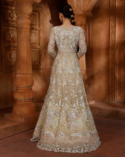 Pearl Cream Embroidered Bridal Gown For Wedding