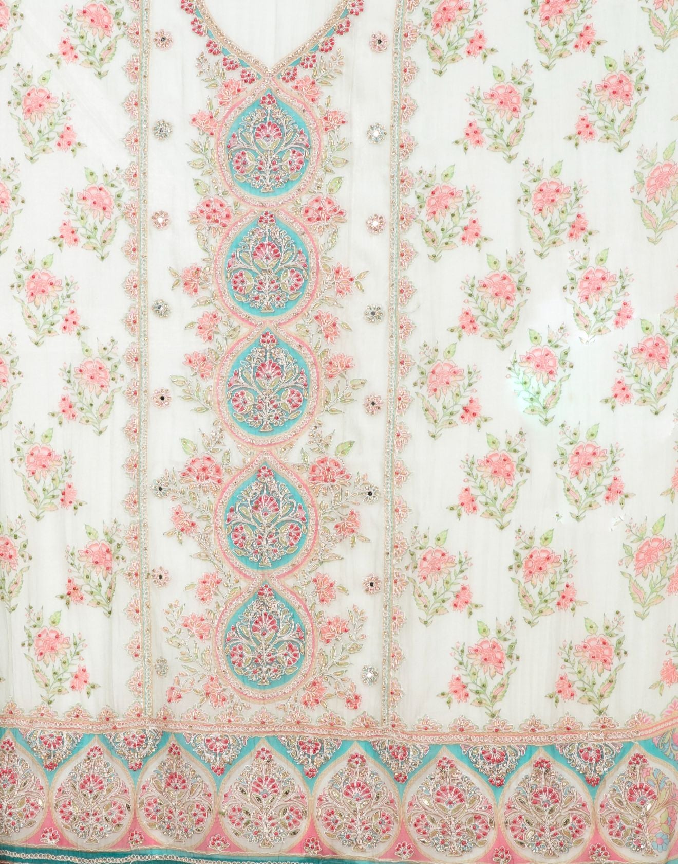 Pearl Pistachio Mughal Printed Soft Silk Unstitched Suit Set