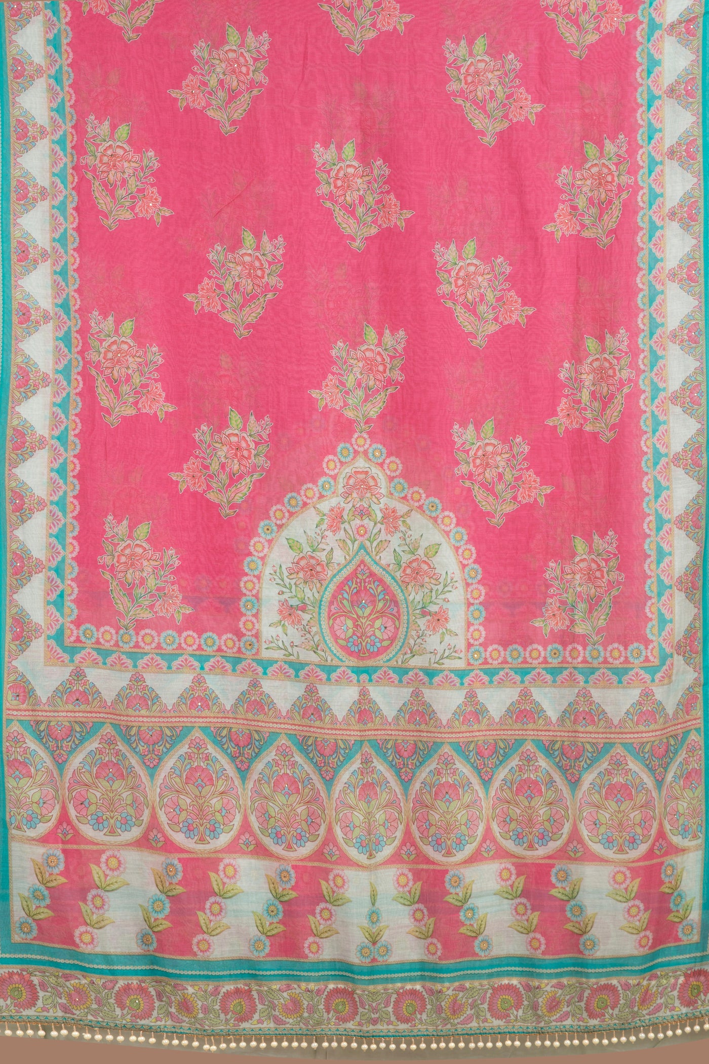 Pearl Pistachio Mughal Printed Soft Silk Unstitched Suit Set