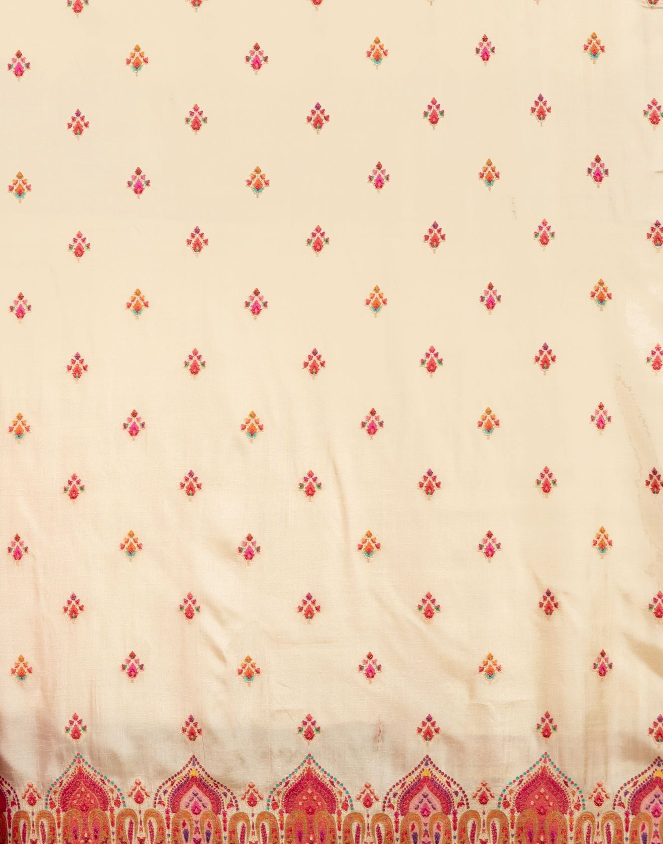 Pearl White And Berry Pink Woven Silk Unstitched Suit Set