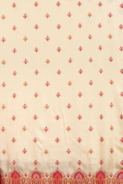 Pearl White And Berry Pink Woven Silk Unstitched Suit Set