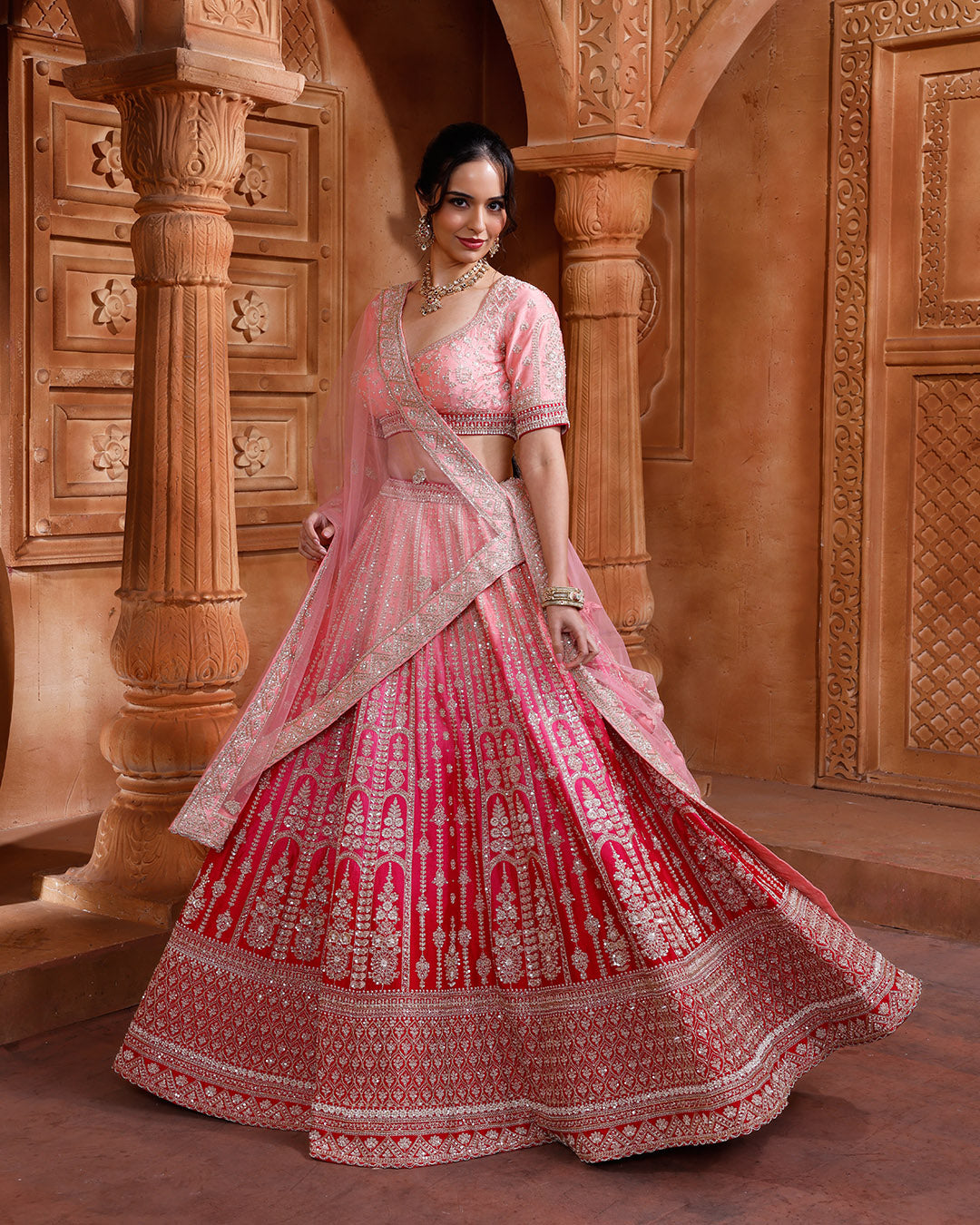 Pink Petals Ombré Bridal Lehenga Set