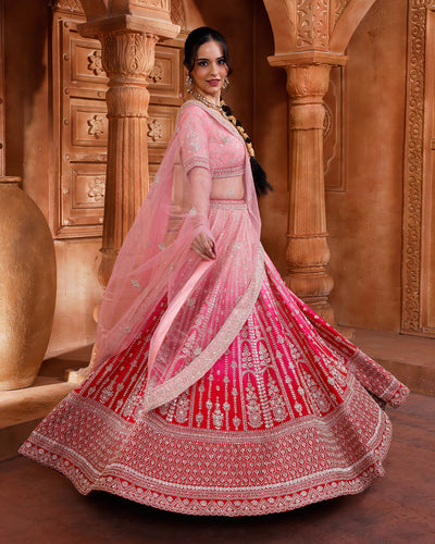 Pink Petals Ombré Bridal Lehenga Set