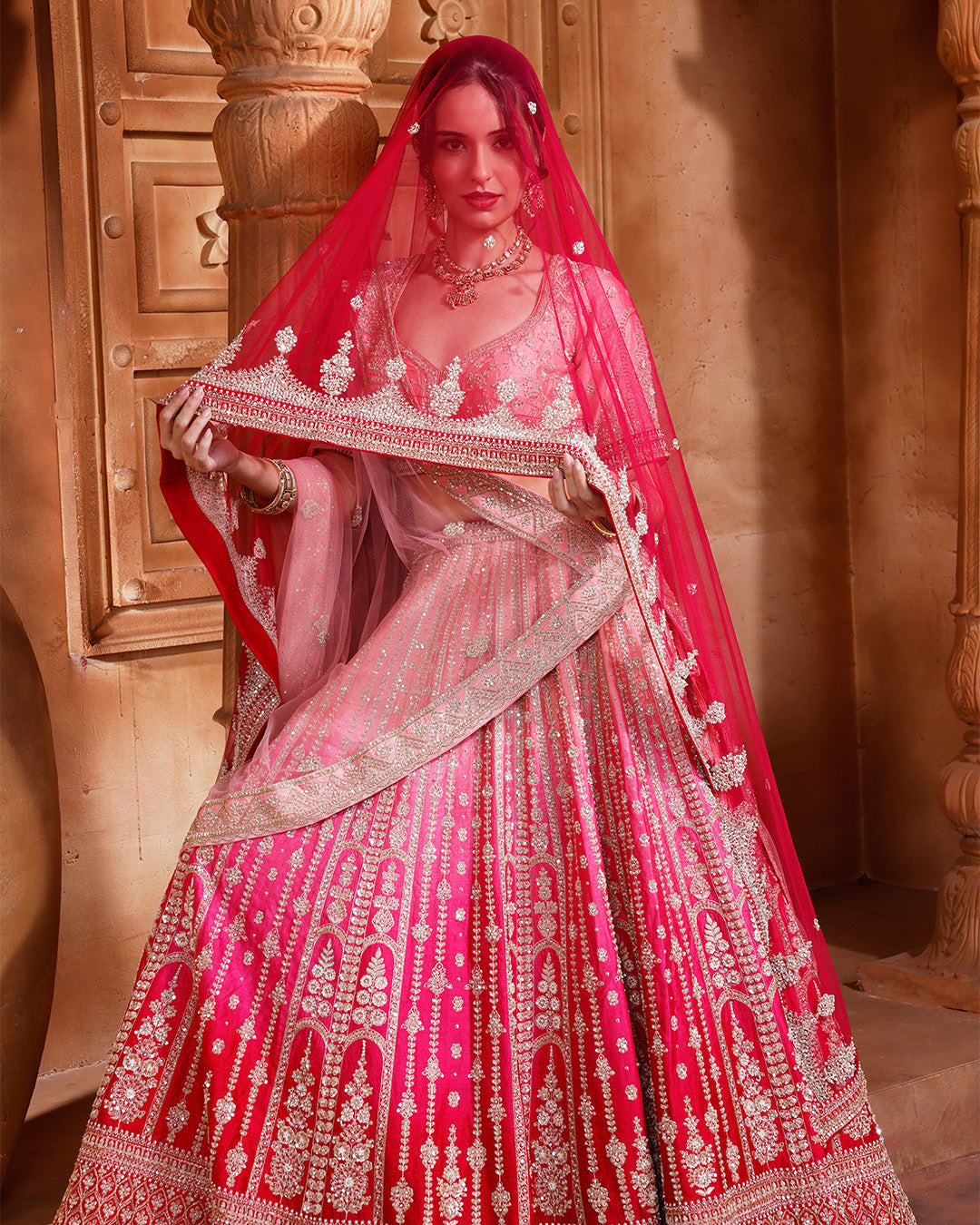 Pink Petals Ombré Bridal Lehenga Set