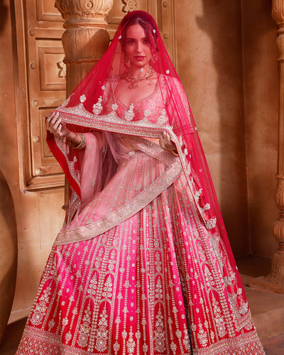 Pink Petals Ombré Bridal Lehenga Set