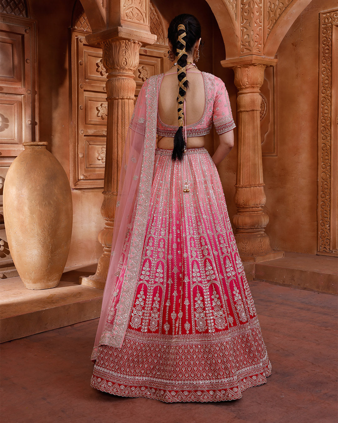 Pink Petals Ombré Bridal Lehenga Set