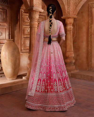 Pink Petals Ombré Bridal Lehenga Set