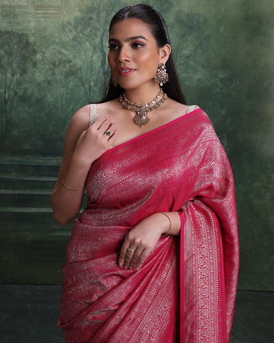 Plum Pink Dola Silk Saree With Unstitched Blouse Fabric