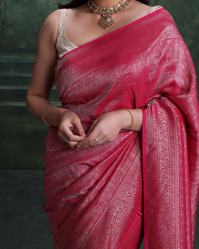 Plum Pink Dola Silk Saree With Unstitched Blouse Fabric