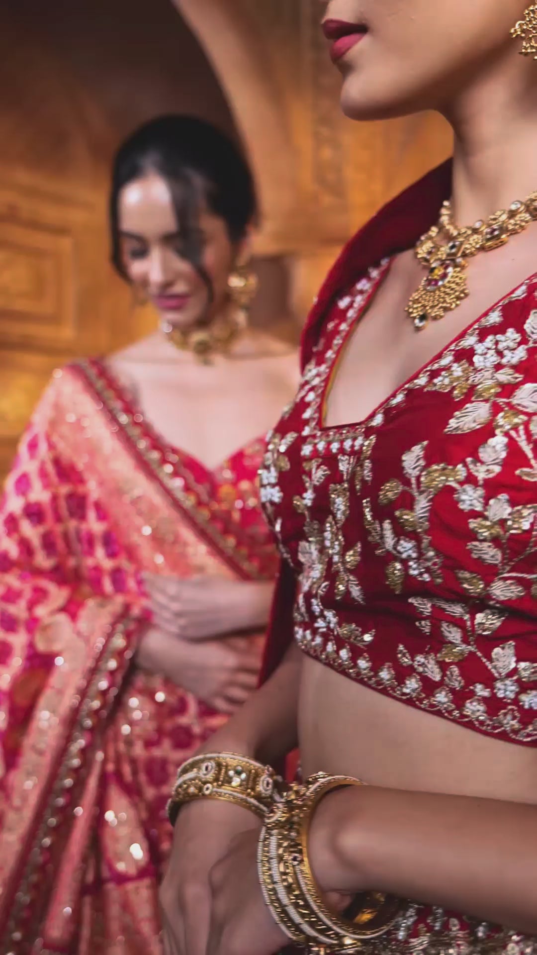 Rosette Red Embroidered Bridal Lehenga For Pheras