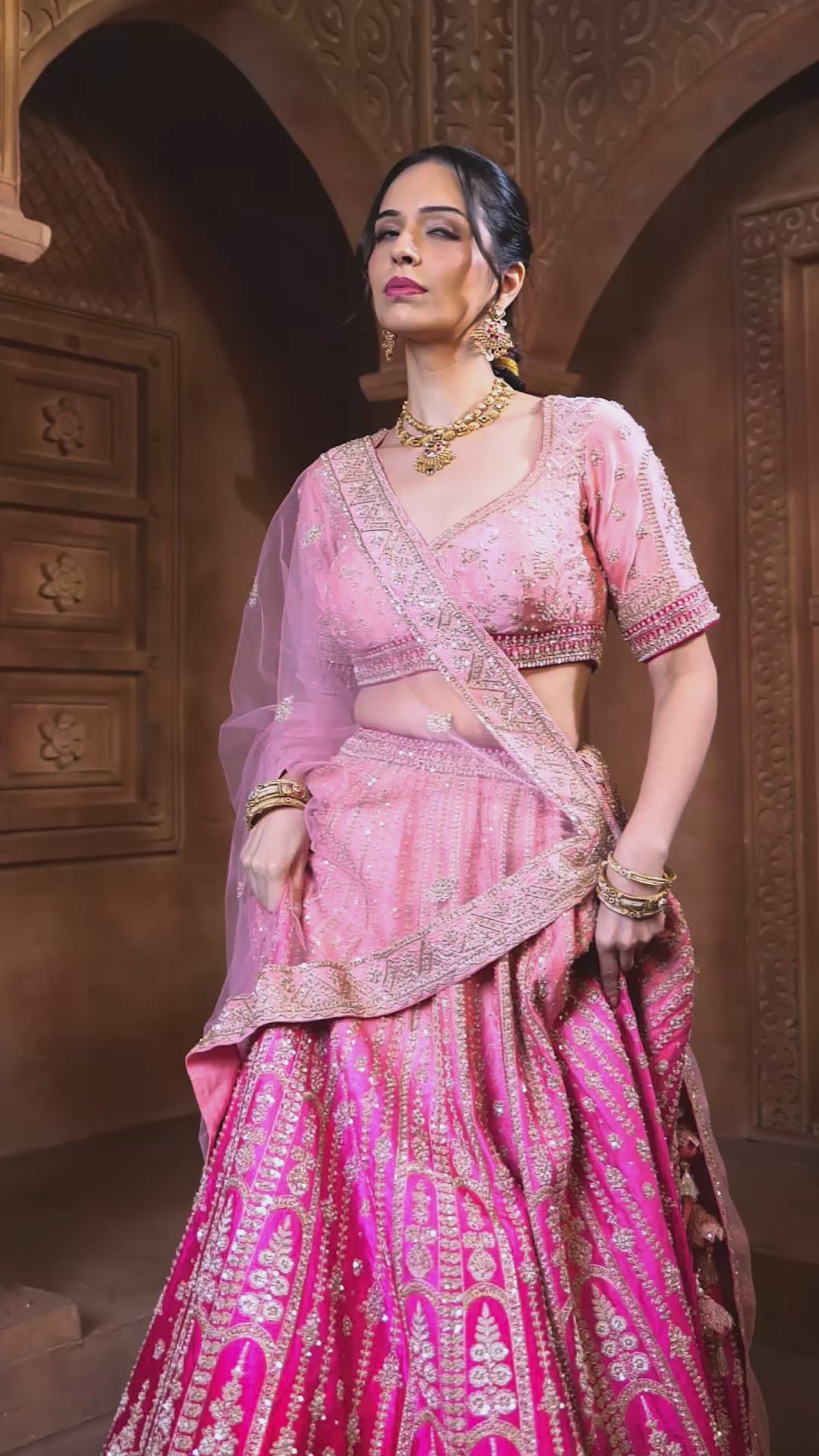 Pink Petals Ombré Bridal Lehenga Set
