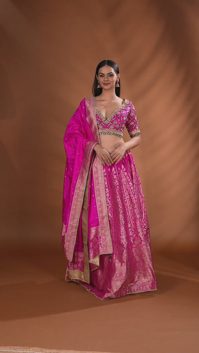 Ceremonial Bloom Brocade Silk Bridesmaid Lehenga Set