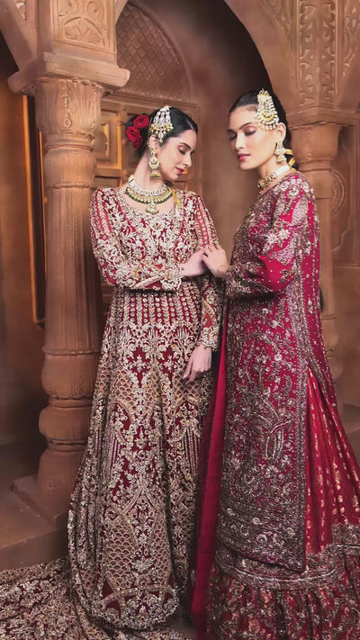 Cherrywood Maroon Embroidered Bridal Farshi Set