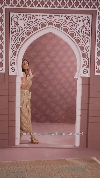 Desert Dune Lucknowi Embroidered Pre-Stitched Saree