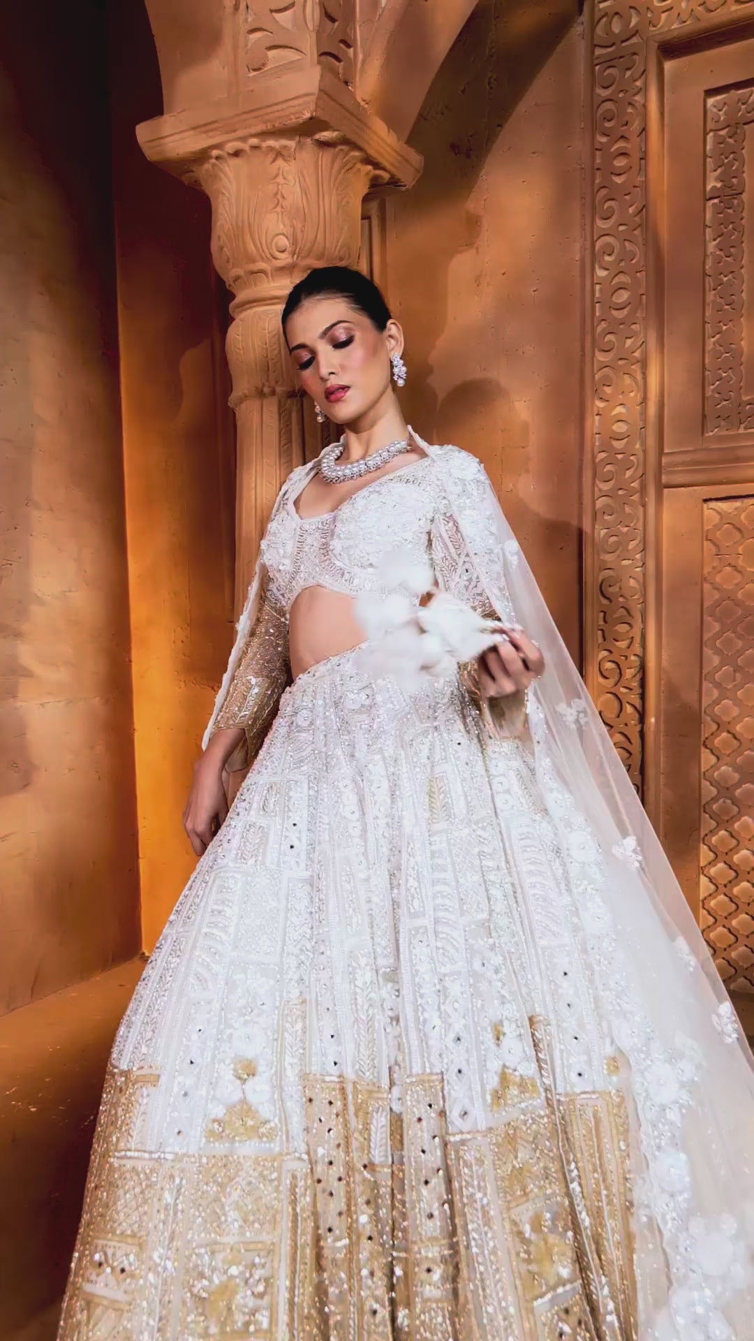 White & Bronze Bridal Lehenga For Sangeet