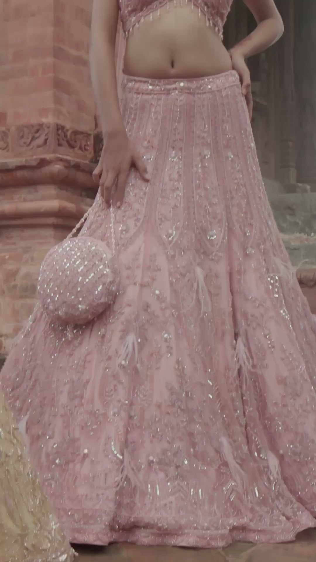 Sunkissed Coral Pink Cocktail Lehenga With Attached Dupatta Drape