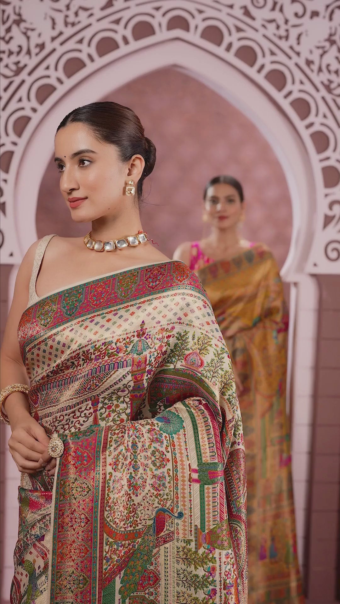 Multicolor Madhubani Mélange Dola Silk Saree