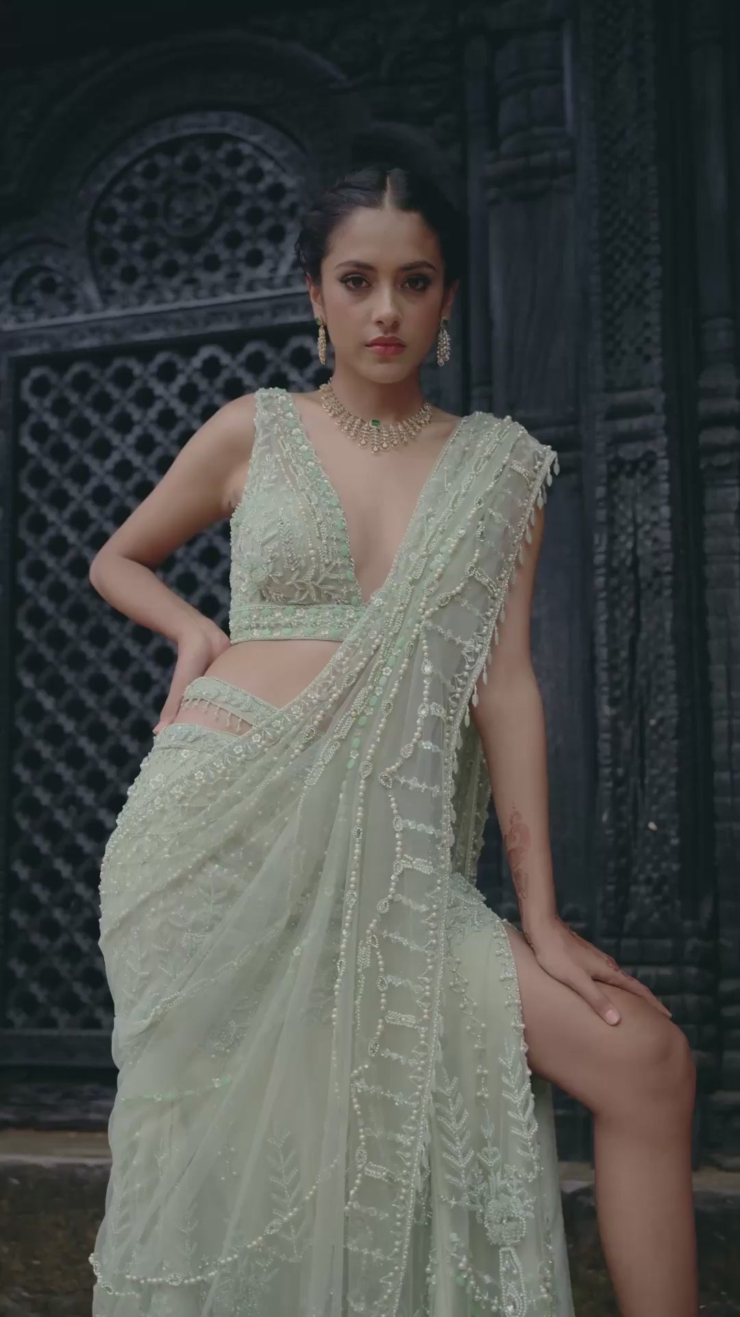 Serene Aqua Cocktail Lehenga With Slit
