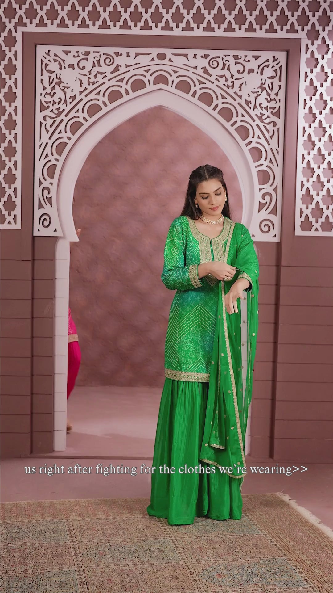 Rani Pink Leheriya Printed Festive Gharara Set