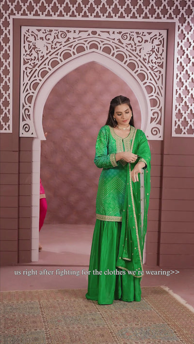 Rani Pink Leheriya Printed Festive Gharara Set
